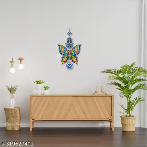 Memento New Trending Wooden Butterfly Evil Eye Hanging for House/Positive Vibes/Hamsa Hand/House Door Entrance/Offices/Decoration/Peace Charm Memento New Trending Wooden Butterfly Evil Eye