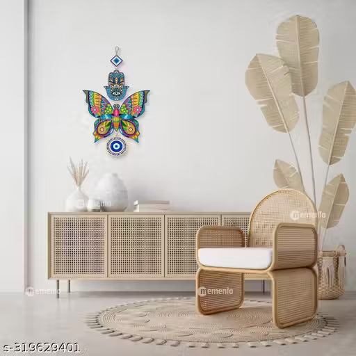 Memento New Trending Wooden Butterfly Evil Eye Hanging for House/Positive Vibes/Hamsa Hand/House Door Entrance/Offices/Decoration/Peace Charm Memento New Trending Wooden Butterfly Evil Eye